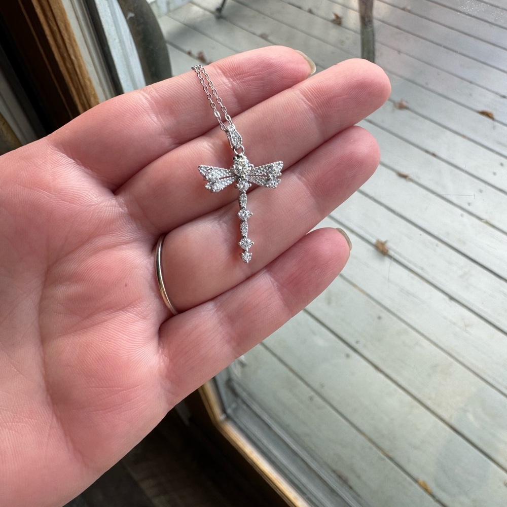 Moissanite silver dragonfly necklace - Picture 2 of 3